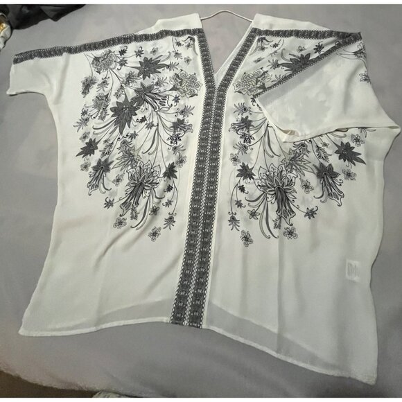 Rose+Olive Tops - Floral Embroidered Ivory V-Neck Blouse Rose+Olive XL 100% Polyester